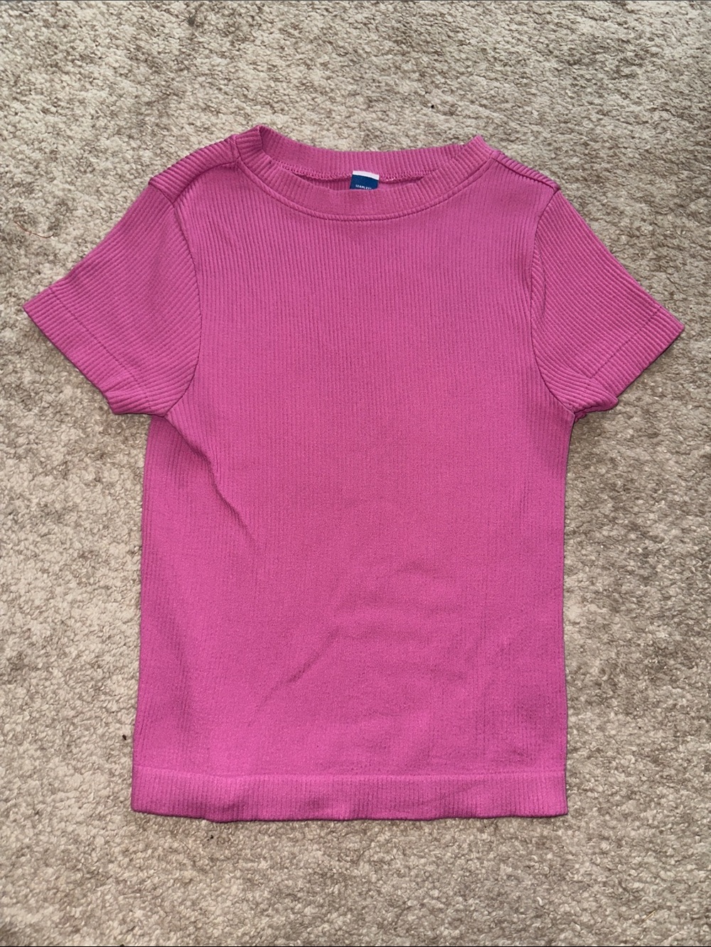 Women’s Athletic Pink Ribbed Short-Sleeve Top
